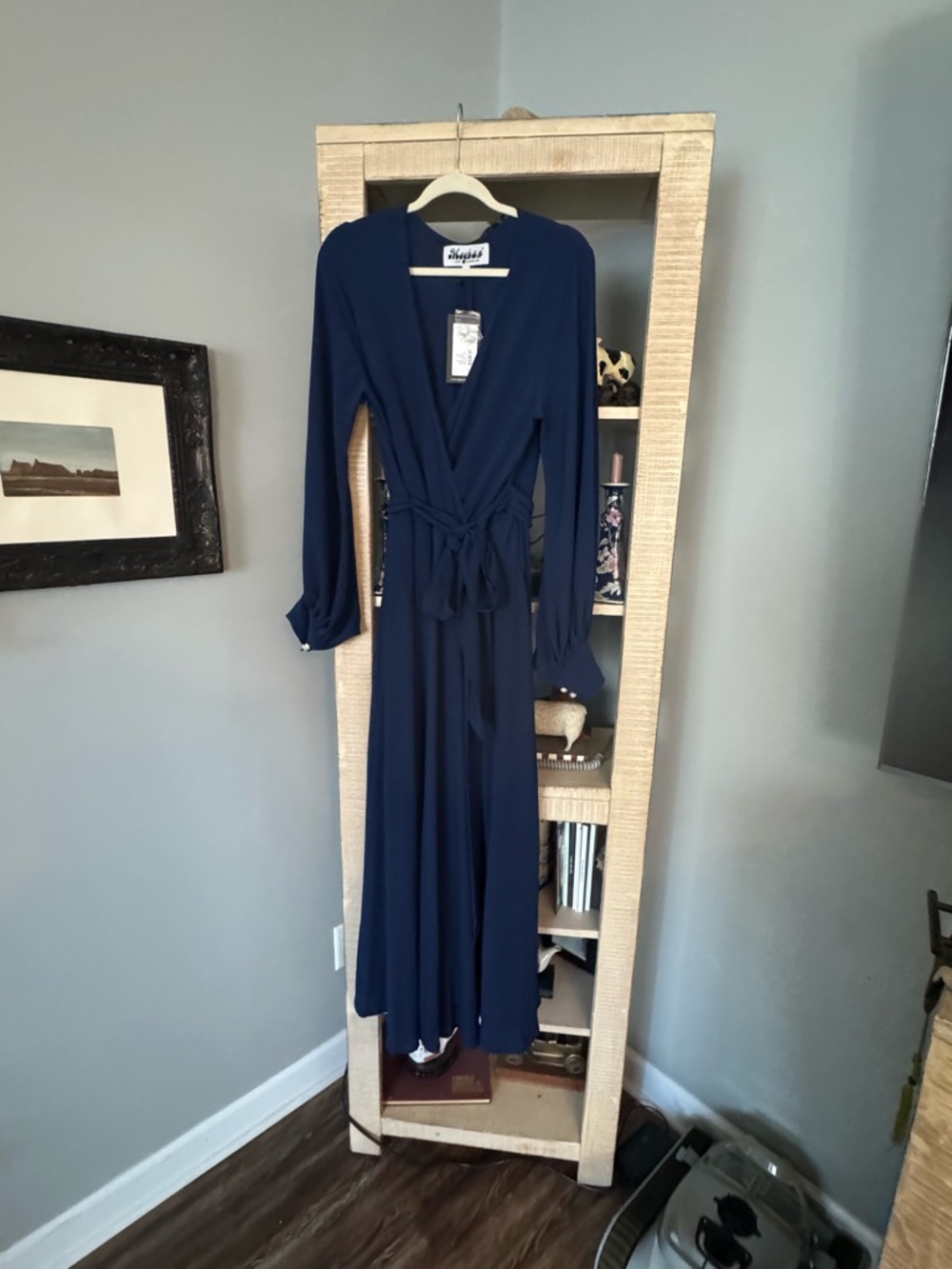 Meghan LA Navy Blue Maxi Wrap Dress with Tie Waist